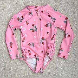 Old Navy girls strawberry Pink Rashguard Long Sleeve Swimwear 3T